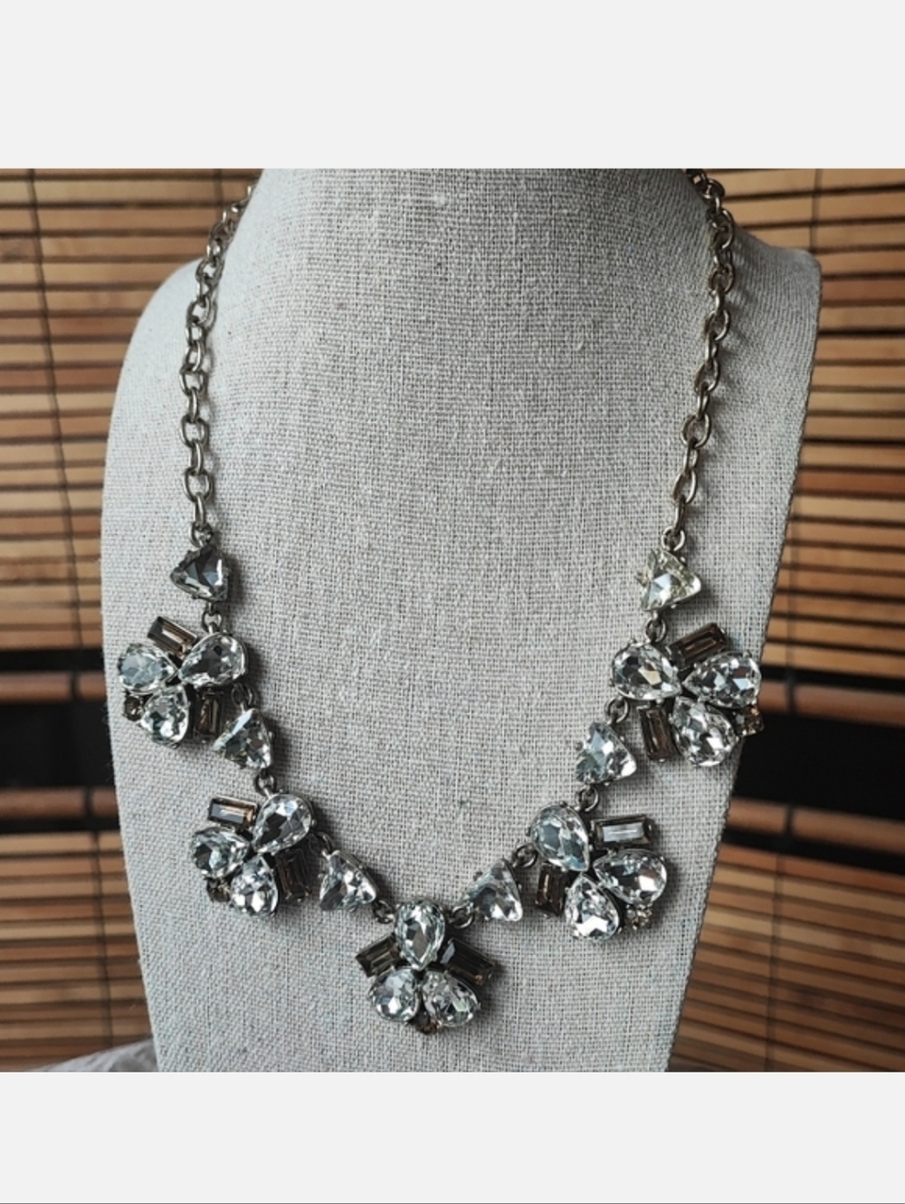 Stella • Dot Statement Necklace Clear Teardrop and Topaz Baguette Stones Brass